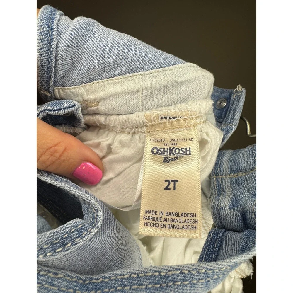 OshKosh B'gosh Toddler Girls 2T Denim Eyelet Skirt Overall Jumper Dress OSH11771